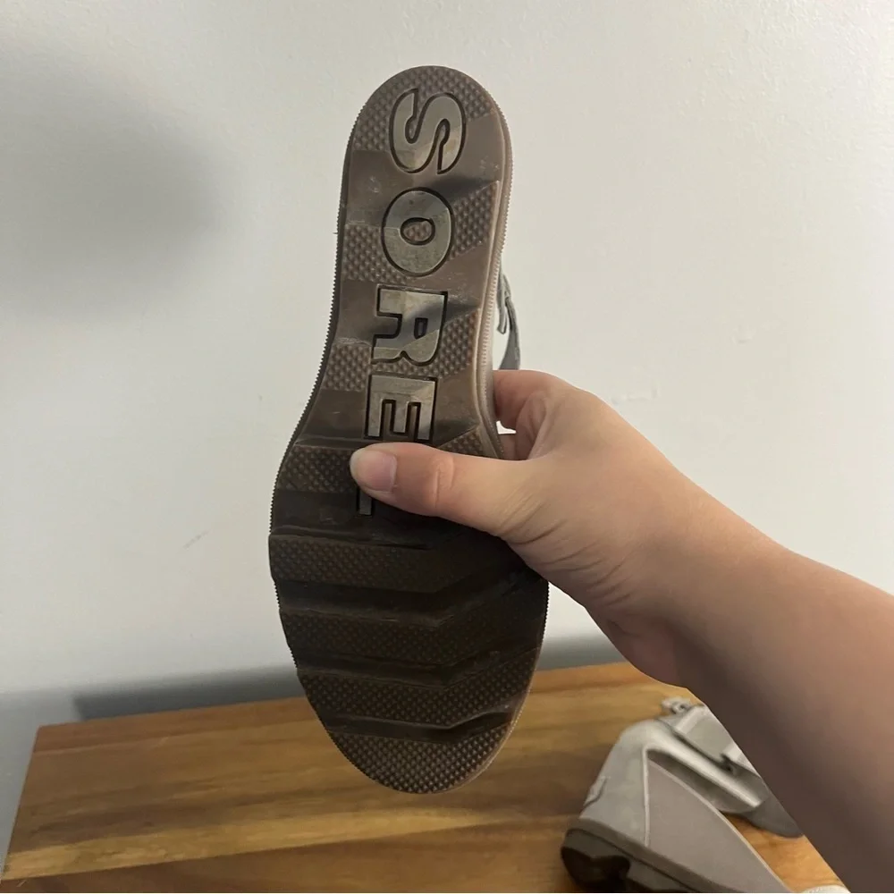 SOREL Joanie Leather Wedge Sandals in dove size 8.5 grey - Picture 9 of 9